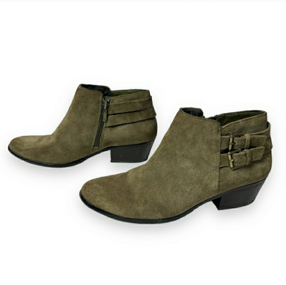SAM EDELMAN Petal Suede Leather Zip Buckle Ankle Booties EUC!